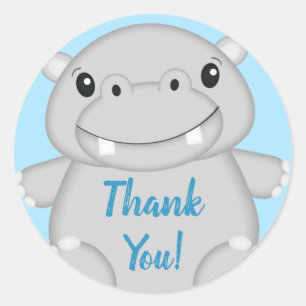 Hippo Baby shower Blue Ronde Sticker