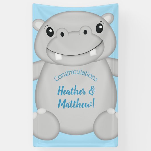 Hippo Baby shower Blue Spandoek (Verticaal)