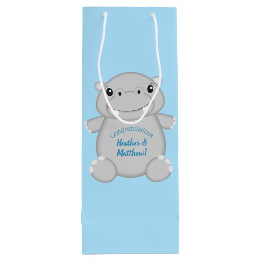 Hippo Baby shower Blue Wijn Cadeautas (Achterkant)