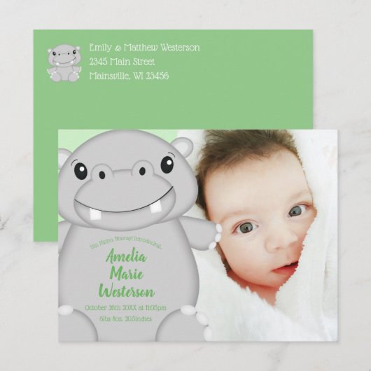 Hippo Baby shower Briefkaart (Voorkant / Achterkant)