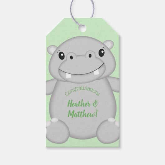 Hippo Baby shower Cadeaulabel (Voorkant)