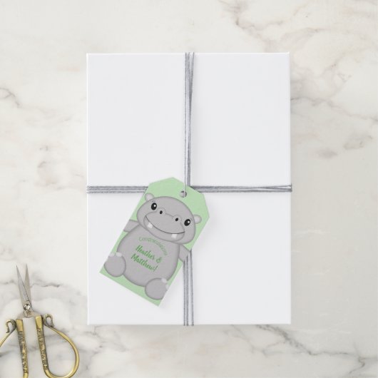 Hippo Baby shower Cadeaulabel (Met Touw)