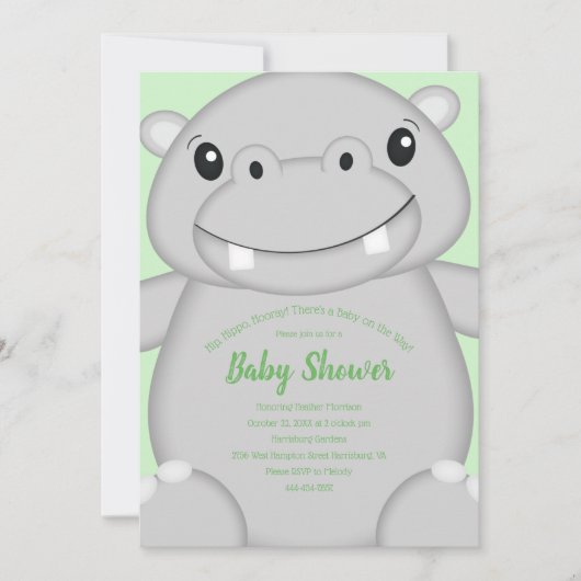 Hippo Baby shower Green Kaart (Voorkant)