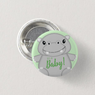 Hippo Baby shower Green Ronde Button 3,2 Cm
