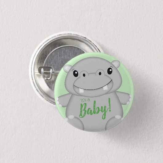 Hippo Baby shower Green Ronde Button 3,2 Cm (Voorkant /achterkant)