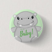 Hippo Baby shower Green Ronde Button 3,2 Cm (Voorkant)
