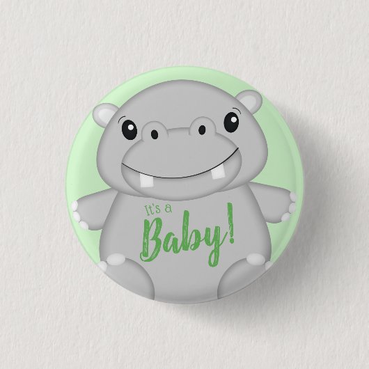 Hippo Baby shower Green Ronde Button 3,2 Cm (Voorkant)