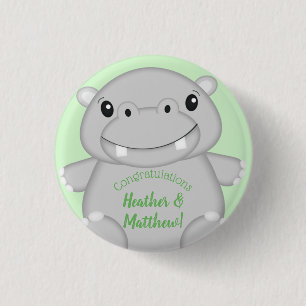 Hippo Baby shower Green Ronde Button 3,2 Cm