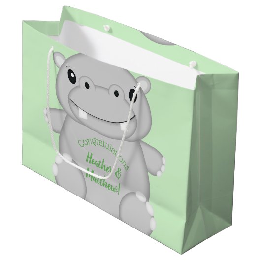 Hippo Baby shower Groot Cadeauzakje (Voorkant Gekanteld)