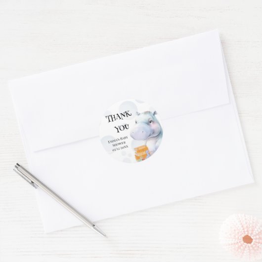Hippo Baby shower gunst Ronde Sticker (Envelop)