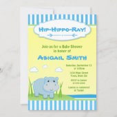 Hippo Baby shower Invitation Blue Hippo Boy Kaart (Voorkant)
