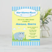 Hippo Baby shower Invitation Blue Hippo Boy Kaart (Staand voorkant)