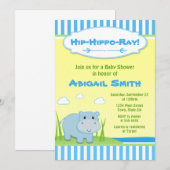 Hippo Baby shower Invitation Blue Hippo Boy Kaart (Voorkant / Achterkant)