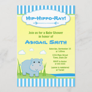 Hippo Baby shower Invitation Blue Hippo Boy Kaart