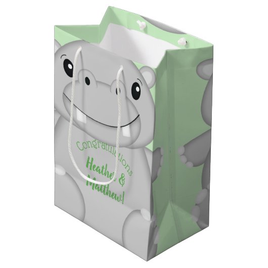 Hippo Baby shower Medium Cadeauzakje (Voorkant Gekanteld)