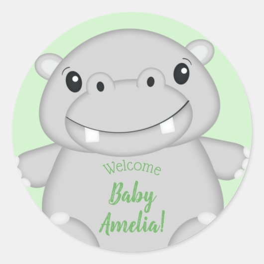 Hippo Baby shower Ronde Sticker (Voorkant)