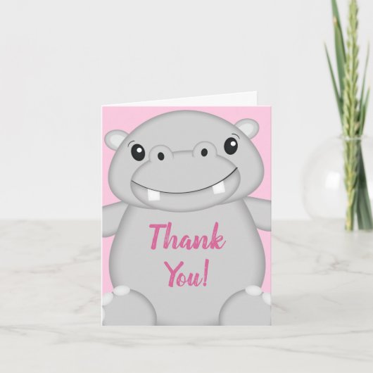 Hippo Baby shower Roze Bedankkaart (Voorkant)