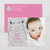 Hippo Baby shower Roze Briefkaart (Voorkant / Achterkant)