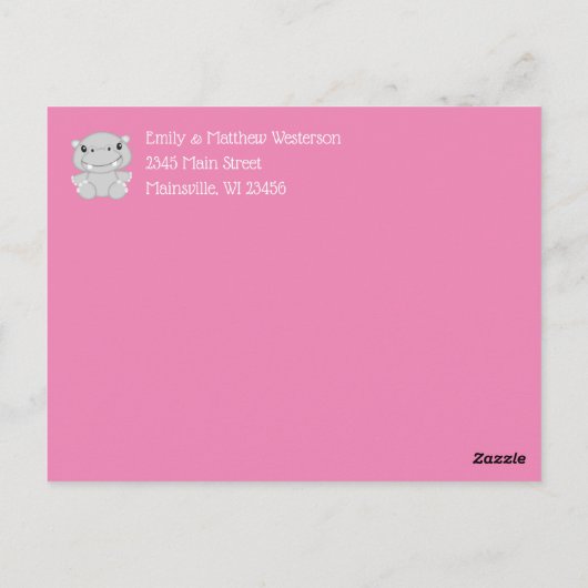 Hippo Baby shower Roze Briefkaart (Achterkant)