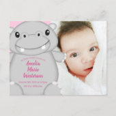Hippo Baby shower Roze Briefkaart (Voorkant)