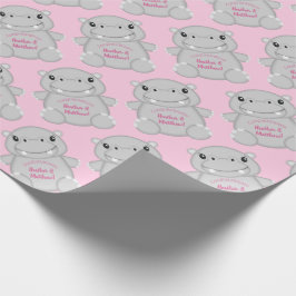 Hippo Baby shower Roze Cadeaupapier