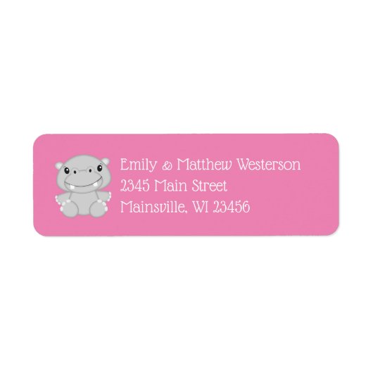 Hippo Baby shower Roze Etiket (Voorkant)