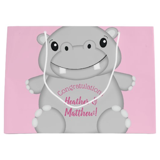 Hippo Baby shower Roze Groot Cadeauzakje (Voorkant)