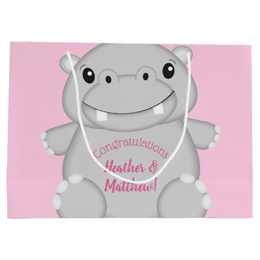 Hippo Baby shower Roze Groot Cadeauzakje (Achterkant)