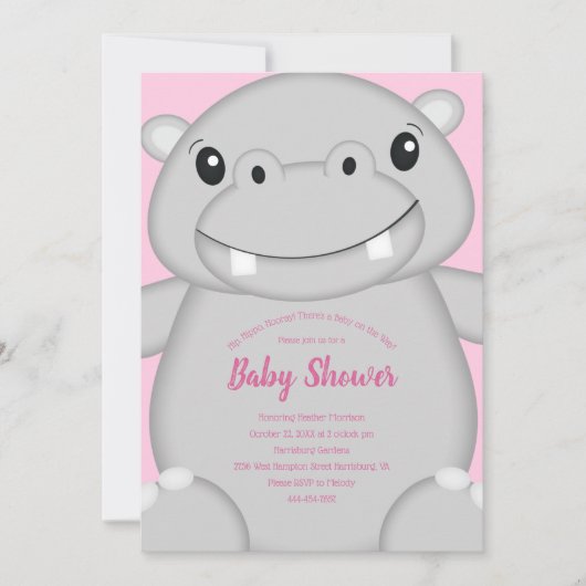 Hippo Baby shower Roze Kaart (Voorkant)