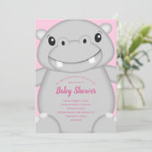 Hippo Baby shower Roze Kaart (Staand voorkant)
