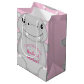 Hippo Baby shower Roze Medium Cadeauzakje (Voorkant Gekanteld)
