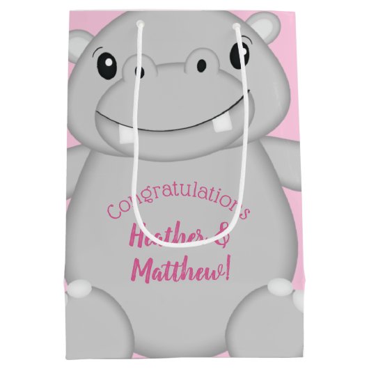 Hippo Baby shower Roze Medium Cadeauzakje (Achterkant)