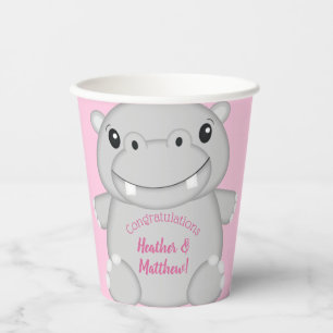 Hippo Baby shower Roze Papieren Bekers
