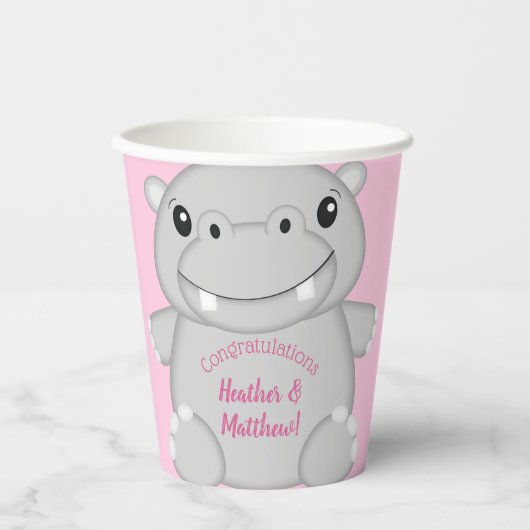 Hippo Baby shower Roze Papieren Bekers (Voorkant)