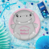 Hippo Baby shower Roze Papieren Bordje (Feest)