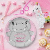 Hippo Baby shower Roze Papieren Bordje (Feest)