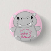 Hippo Baby shower Roze Ronde Button 3,2 Cm (Voorkant)