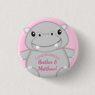 Hippo Baby shower Roze Ronde Button 3,2 Cm