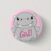 Hippo Baby shower Roze Ronde Button 3,2 Cm (Voorkant)