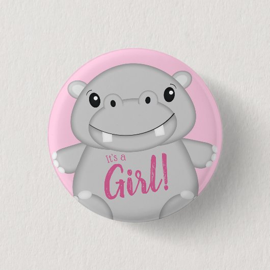 Hippo Baby shower Roze Ronde Button 3,2 Cm (Voorkant)