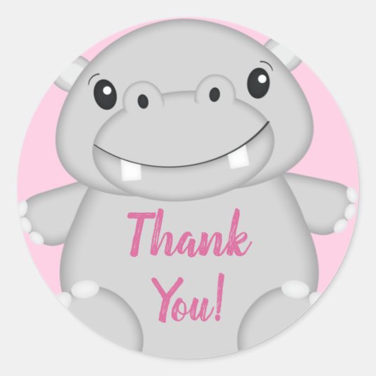 Hippo Baby shower Roze Ronde Sticker (Voorkant)