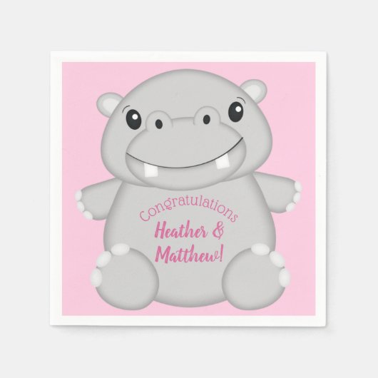 Hippo Baby shower Roze Servet (Voorkant)