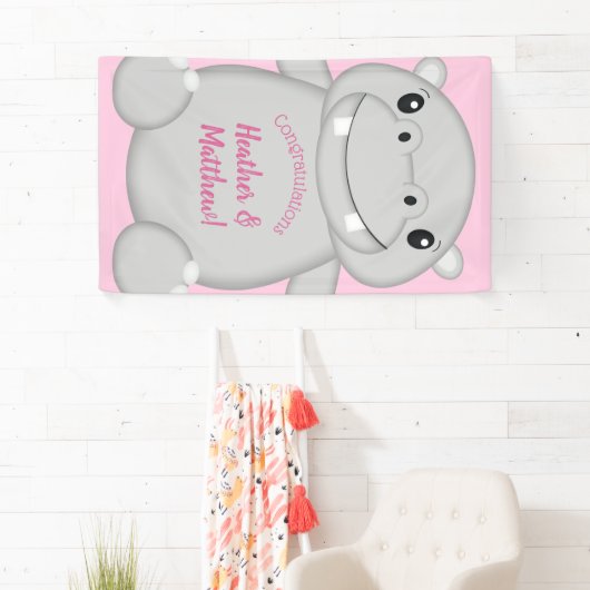 Hippo Baby shower Roze Spandoek (Insitu)
