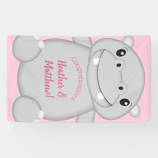 Hippo Baby shower Roze Spandoek (Horizontaal)