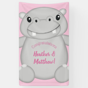 Hippo Baby shower Roze Spandoek