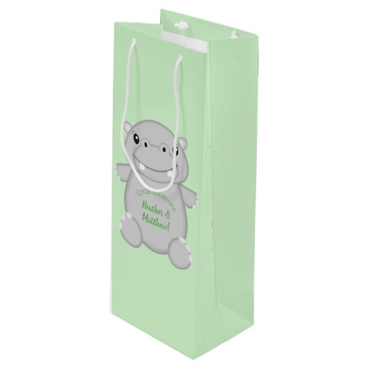 Hippo Baby shower Wijn Cadeautas (Voorkant Gekanteld)