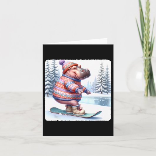 Hippo balanceert op snowboard. Snowboarden Kaart (Voorkant)