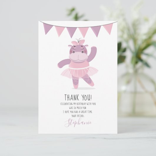 Hippo Ballerina bedankt Kaart (Staand voorkant)