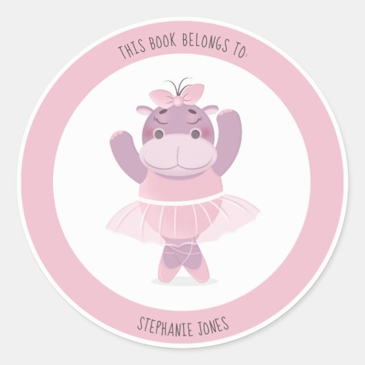 Hippo Ballerina Dit boek behoort toe aan Ronde Sticker (Voorkant)