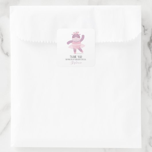 Hippo Ballerina Square Sticker (Tas)